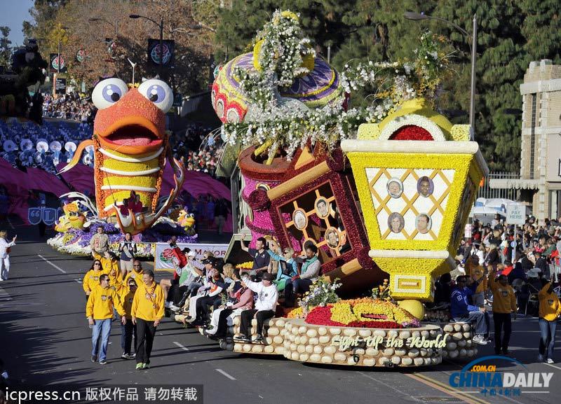 美國加州玫瑰花車游行迎馬年 中國元素花車獲獎(jiǎng)