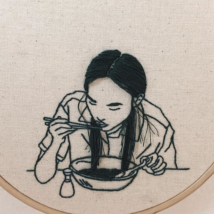 3D刺繡藝術(shù)：奪畫而出的長(zhǎng)辮（組圖）